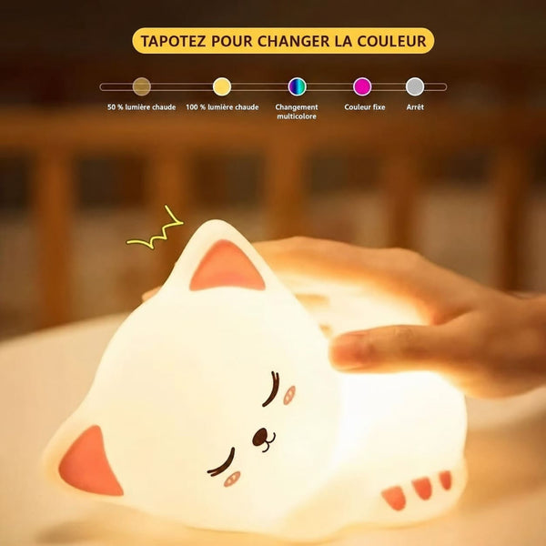 Veilleuse chat tactile permettant de changer facilement la couleur de la lumière - Bébé Lova