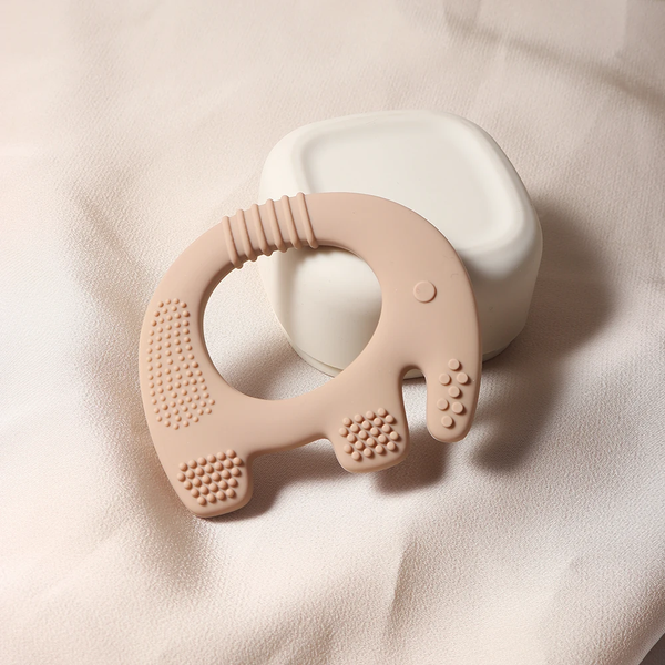 Anneau de dentition éléphant beige minimaliste en silicone alimentaire - Bébé Lova