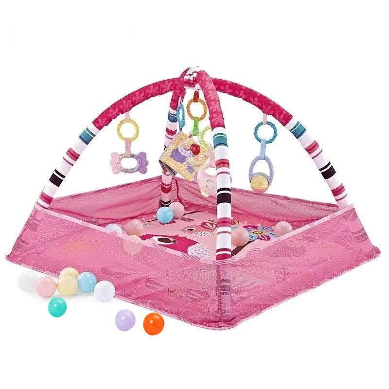 Tapis d’activités bébé rose avec balles colorées autour du parc - Bébé Lova