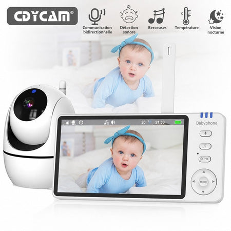 Babyphone vidéo avec fonctions communication bidirectionnelle, berceuses et vision nocturne - Bébé Lova