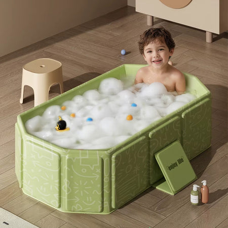 Baignoire enfant portable pliable avec bain moussant et design épais vert pastel - Bébé Lova