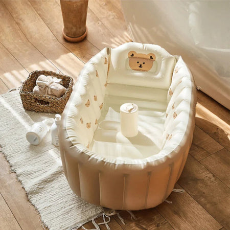 Baignoire gonflable bébé avec appui-tête motif ours et intérieur confortable - Bébé Lova