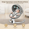 Bébé installé dans une balancelle électrique avec design ergonomique et jouets suspendus - Bébé Lova