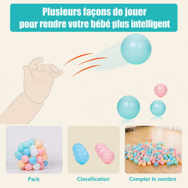 Infographie des différentes façons de jouer avec les balles pour stimuler bébé - Bébé Lova
