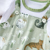 Détail du tissu imprimé animaux safari sur la barboteuse bébé garçon Zoobaby - Bébé Lova