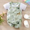 Barboteuse bébé garçon imprimé animaux safari vert avec t-shirt blanc vue avant - Bébé Lova