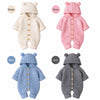 Barboteuse bébé tricot à capuche disponible en beige, rose, bleu et gris - Bébé Lova