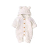 Barboteuse bébé en tricot beige à capuche avec oreilles d'ourson et boutons en bois - Bébé Lova