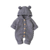 Barboteuse bébé en tricot gris à capuche avec oreilles d'ourson et pompons - Bébé Lova