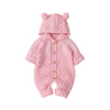 Barboteuse bébé en tricot rose à capuche avec oreilles d'ourson et boutons en bois - Bébé Lova