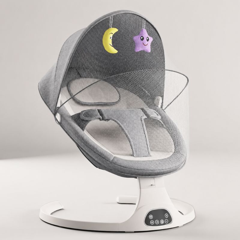 Berceau balancelle électrique mains libres coloris gris avec moustiquaire intégrée - Bébé Lova