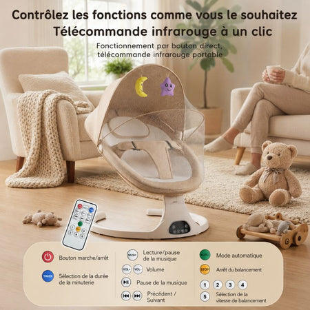 Berceau balancelle électrique avec télécommande infrarouge et fonctions automatiques - Bébé Lova