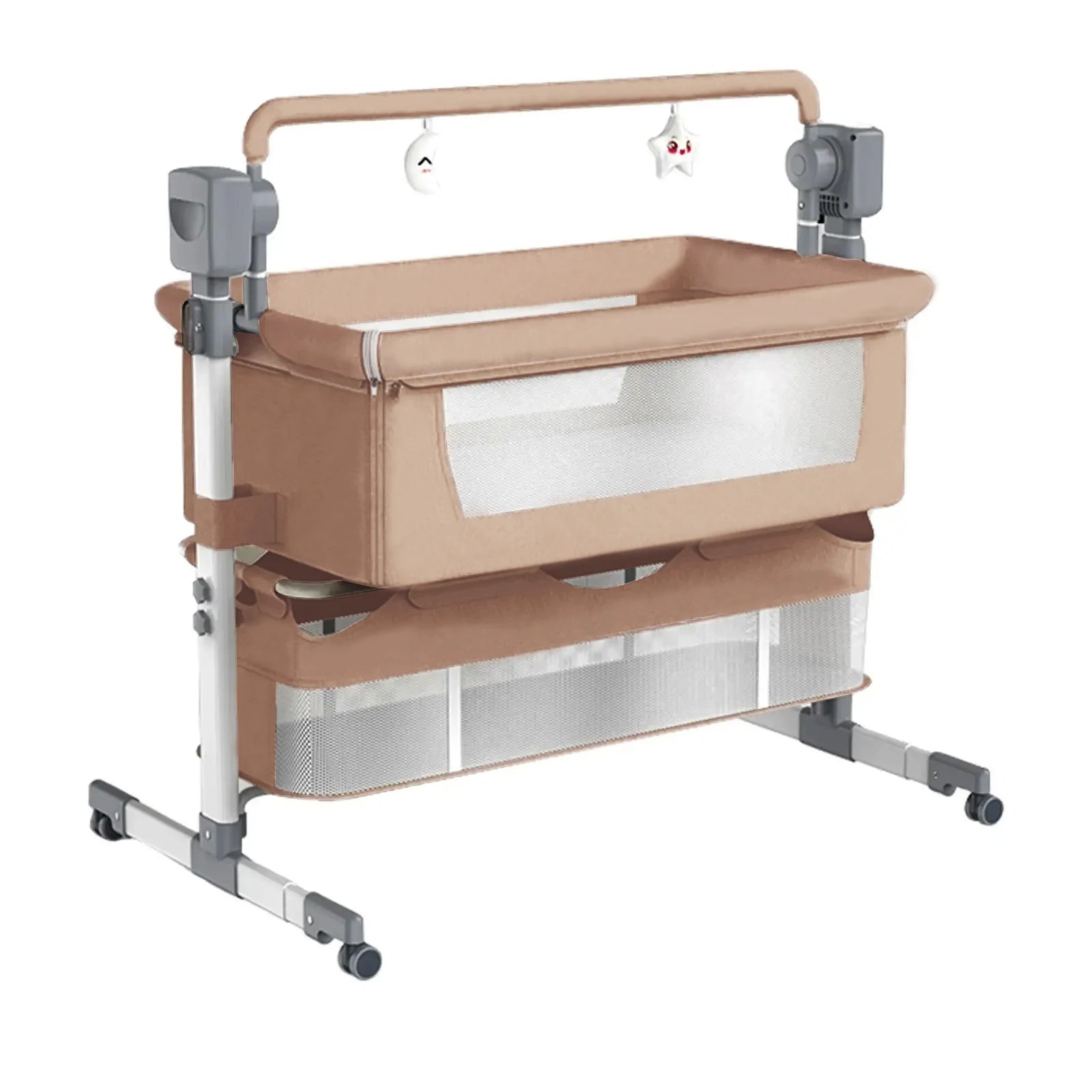 Berceau électrique SmartCrib camel beige packshot mobile peluches - Bébé Lova
