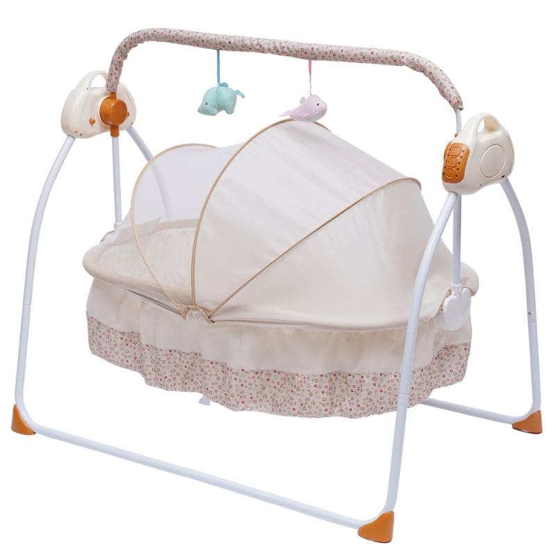 Berceau électrique BlueTune2 packshot beige floral moustiquaire intégrée - Bébé Lova