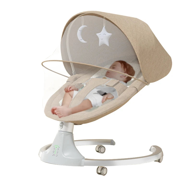 Berceau électrique SwingCrib2 packshot beige mobile moustiquaire intégrée - Bébé Lova