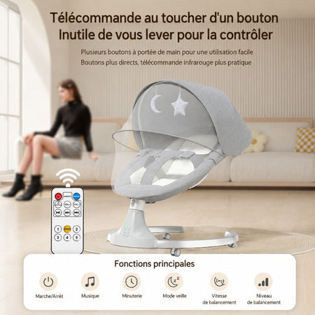 Berceau électrique SwingCrib2 télécommande infrarouge 6 fonctions principales - Bébé Lova