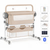 Berceau intelligent beige avec télécommande, moustiquaire et rangement intégré - Bébé Lova