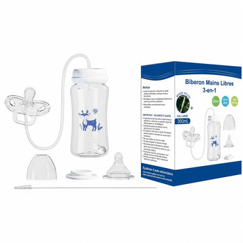 Pack complet du biberon mains libres TriFlow 3-en-1 avec accessoires et boîte de présentation - Bébé Lova