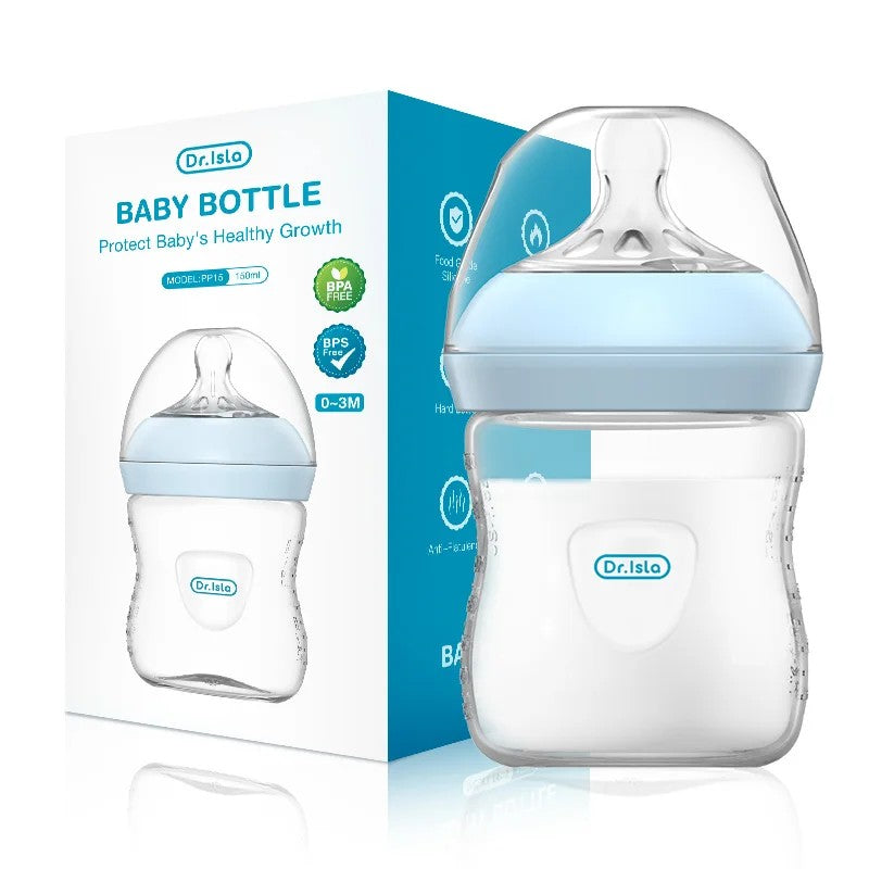 Biberon 150 ml col large bleu avec sa boîte pour bébé de 0 à 3 mois - Bébé Lova