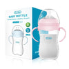 Biberon 240 ml col large rose à poignées avec sa boîte pour bébé de 3 à 6 mois - Bébé Lova