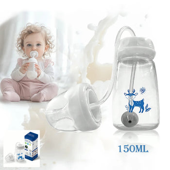 Bébé utilisant le biberon mains libres avec paille flexible pour boire seul en toute autonomie - Bébé Lova