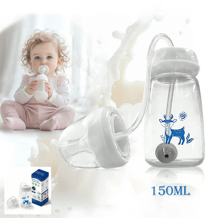 Bébé utilisant le biberon mains libres avec paille flexible pour boire seul en toute autonomie - Bébé Lova