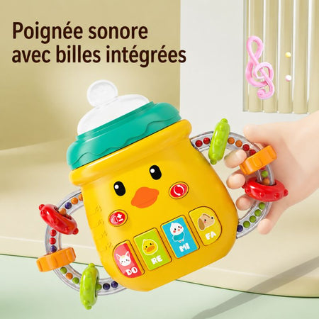 Poignée hochet avec billes intégrées sur jouet musical bébé jaune - Bébé Lova