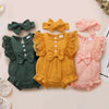 Collection de bodies bébé fille rose, moutarde et vert avec bandeaux assortis - Bébé Lova