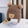 Bonnet bébé taupe avec oreilles en laine bouclée et patch ourson - Bébé Lova