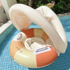 Bouée gonflable enfant orange et beige avec pare-soleil pour baignade estivale - Bébé Lova