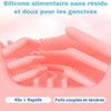 Gros plan sur les poils en silicone alimentaire sans résidu de la DinoBrush, doux pour les gencives, brossage rapide en 45 secondes - Bébé Lova