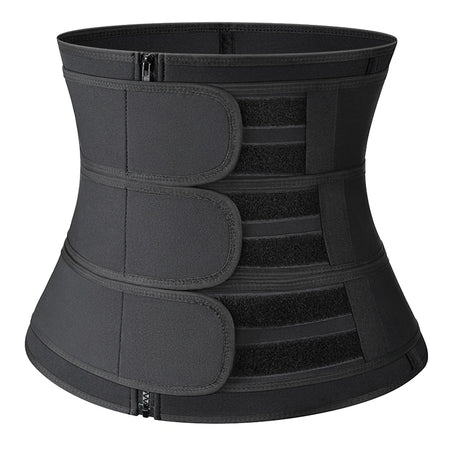 Ceinture gainante triple post-partum noire vue de face avec maintien renforcé - Bébé Lova