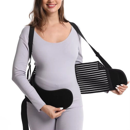 Ceinture maternité PrenaBelt noire vue de face bretelles - Bébé Lova