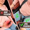 Comparatif SafeDrive Pro avant après pull rose enceinte ceinture rouge vs flèches vertes - Bébé Lova