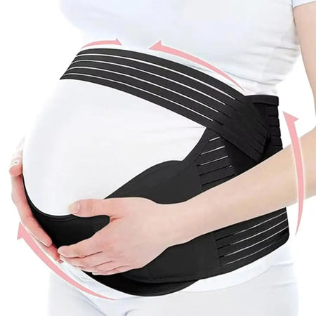 BellyWrap mannequin enceinte t-shirt blanc ceinture noire flèches roses cercle action - Bébé Lova