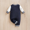 Vue de dos de la combinaison baseball bébé bleu marine à manches blanches - Bébé Lova