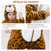 Détails du produit de la combinaison bébé à capuche animal : col confortable et matériau en flanelle douce - Bébé Lova