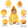 Caractéristiques de la combinaison bébé à capuche déguisement canard : coutures solides, fermeture éclair et poignets élastiqués - Bébé Lova