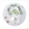 Combinaison bébé en coton blanc et vert à motif dinosaure avec manches raglan et fermeture pression - Bébé Lova