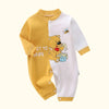 Combinaison bébé en coton bicolore jaune et blanc à motif ourson et pot de miel, manches longues et fermeture pression - Bébé Lova