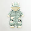 Combinaison bébé d'hiver matelassée vert sauge à capuche bois de cerf et poches en forme de petit cerf - Bébé Lova