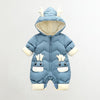 Combinaison bébé d'hiver matelassée bleue à capuche bois de cerf et poches en forme de petit cerf - Bébé Lova