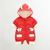 Combinaison bébé d'hiver matelassée rouge à capuche bois de cerf et poches en forme de petit cerf - Bébé Lova