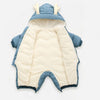 Vue de dos de la combinaison bébé d'hiver matelassée bleue à capuche bois de cerf - Bébé Lova