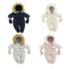 Combinaison pilote bébé présentée en quatre coloris à plat : bleu marine, écru, gris et rose - Bébé Lova