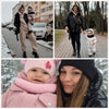 Mises en situation de l'ensemble de ski bébé porté en extérieur dans les coloris beige et rose - Bébé Lova