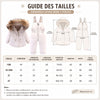 Dimensions en cm de l'ensemble de ski bébé 2 pièces ivoire : doudoune à capuche fourrée et salopette - Bébé Lova