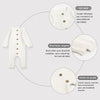 Infographie des détails de qualité de la combinaison tricot bébé col rond manchettes et finitions - Bébé Lova