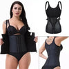 Gaine sauna femme noire avec maintien abdominal et vue avant arrière du modèle - Bébé Lova