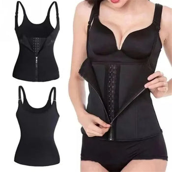 Corset gainant sauna noir avec fermeture zippée et agrafes avant pour affiner la taille - Bébé Lova
